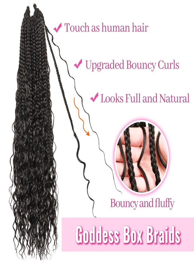 AMUMI Goddess Box Braids Crochet Hair for Black Women-8 Packs 24 Inch Boho Crochet Braids Pre Looped with Curly Ends (1B Black, 24 inch(one curly hair)) - Image 3